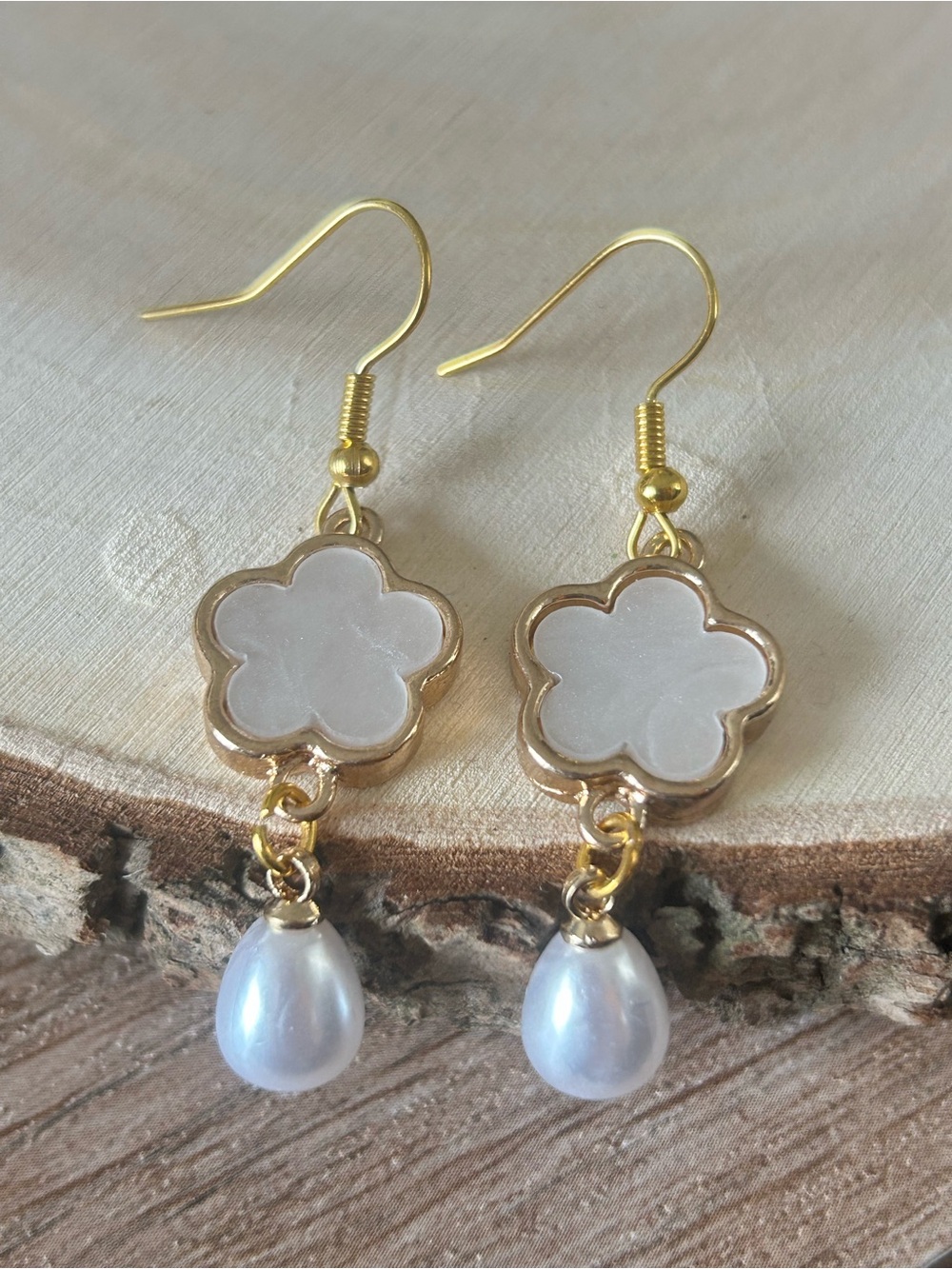 Flower Drop Earrings with Pearl Teardrops